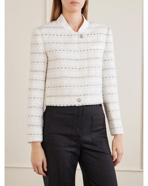 Self-Portrait Natural Cropped Metallic Bouclè Jacket