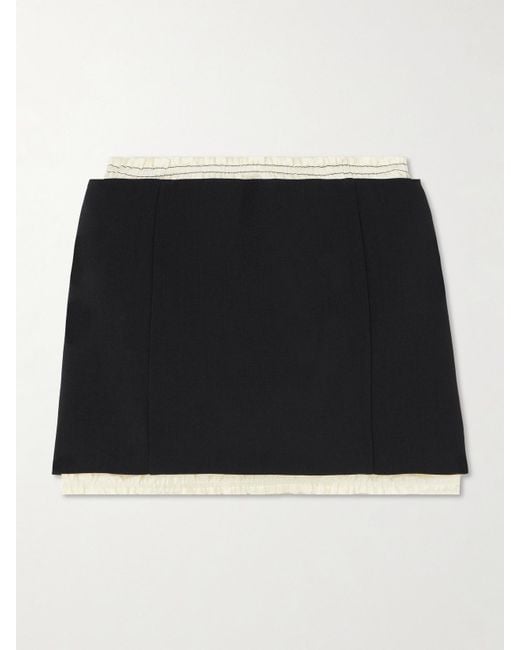 Victoria Beckham Black Layered Ruched Satin-Trimmed Crepe Mini Skirt