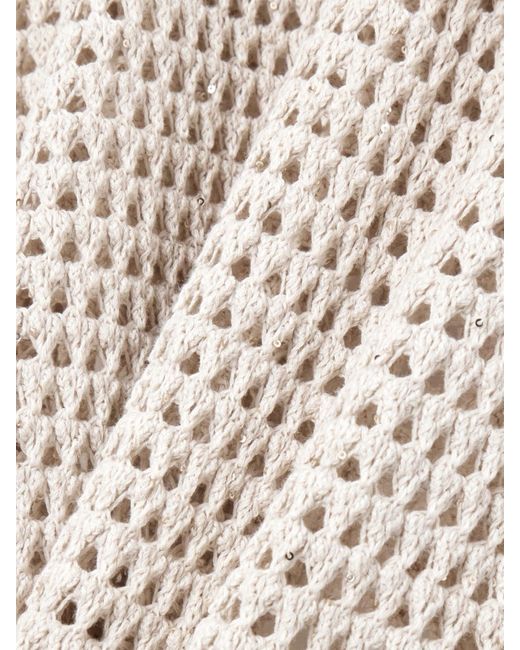 Brunello Cucinelli White Sequin-embellished Open-knit Cotton-blend Midi Dress