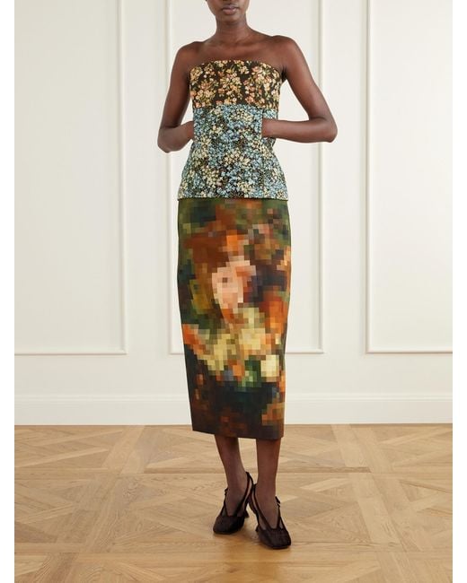Dries Van Noten Green Printed Cotton-Canvas Midi Skirt