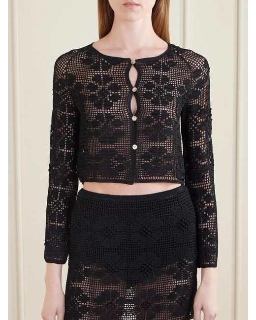 Calle Del Mar Black Daisy Chain Cropped Crocheted Cardigan