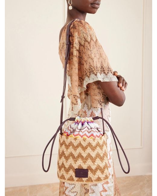 Missoni Pink Small Striped Raffia Bucket Bag