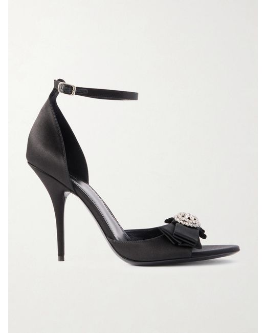 Balenciaga White Avenue Palazzo Crystal-Embellished Bow-Detailed Satin Sandals