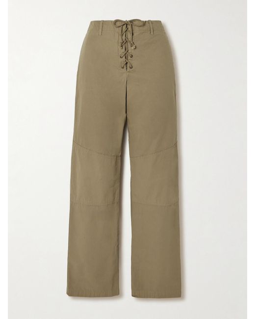 Fortela Natural Rope-Trimmed Coated-Cotton Straight-Leg Pants