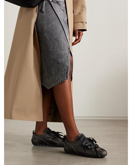 Simone Rocha Black Cracked-Leather Sneakers