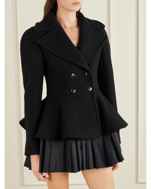 Alaïa Black Double-Breasted Wool-Blend Peplum Coat