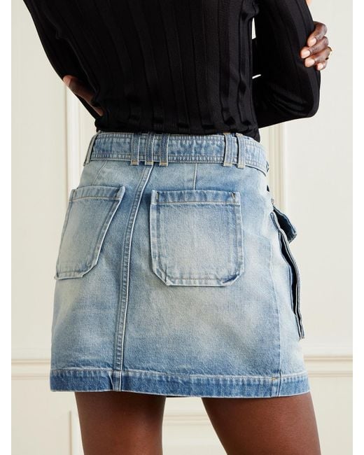 Balmain Blue Minirock Aus Denim Mit Gürtel