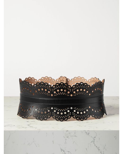 Alaïa Black Laser-Cut Leather Waist Belt