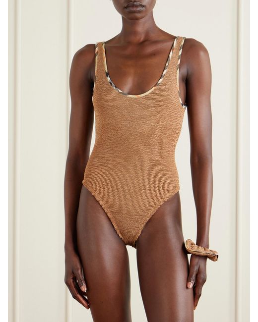 Burberry Brown Hunza G Faye Checked Original Crinkle Swimsuit