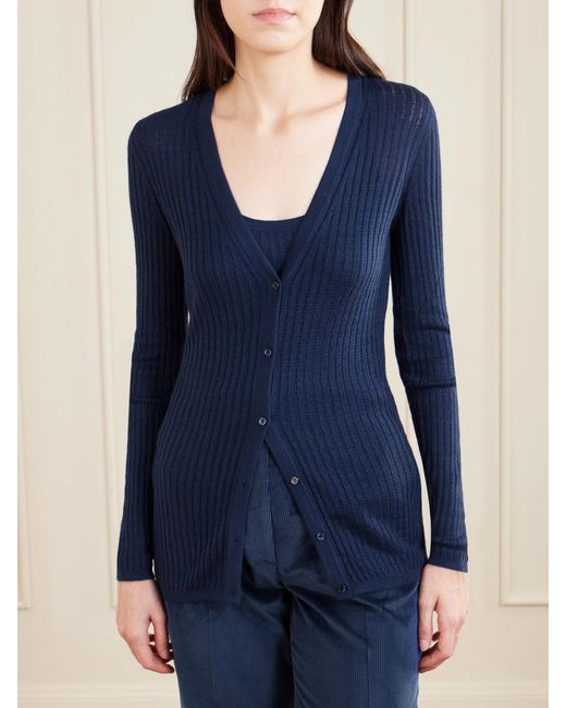 Gabriela Hearst Blue Emma Pointelle-Knit Cashmere And Silk-Blend Cardigan