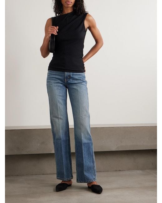 RÙADH Black Toga Draped Ribbed Organic Cotton And Modal-Blend Top