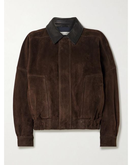 Nour Hammour Brown Dalma Leather-Trimmed Suede Bomber Jacket
