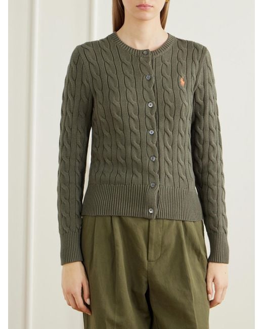Polo Ralph Lauren Green Cable-Knit Cotton Cardigan