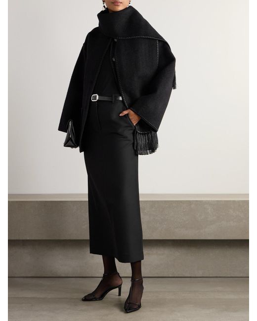 Totême Black Scarf-Effect Wool-Blend Jacket