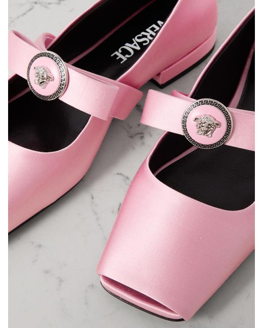 Versace Pink Bow-Embellished Silk-Satin Ballet Flats