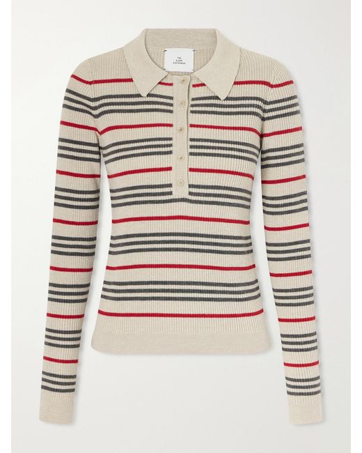 The Elder Statesman Natural Libeccio Stripped Wool, Silk And Linen-Blend Knitted Polo