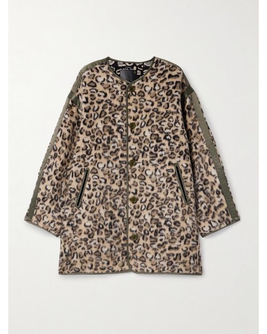 R13 Natural Convertible Faux Leather-Trimmed Leopard-Print Brushed Wool-Blend Coat