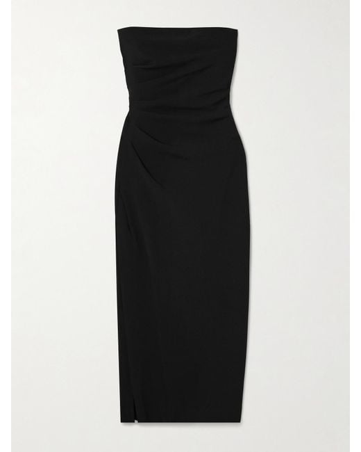 Proenza Schouler Black Shira Draped Strapless Crepe Midi Dress
