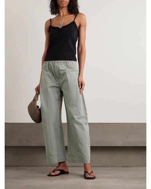 Deiji Studios Gray Pleat Organic Cotton-Twill Barrel-Leg Pants