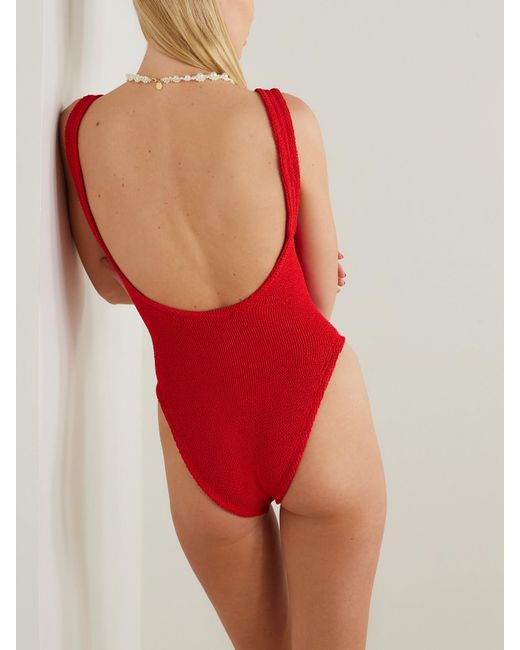 Maillot De Bain En Crépon À Ornements Domino Hunza G en coloris Red