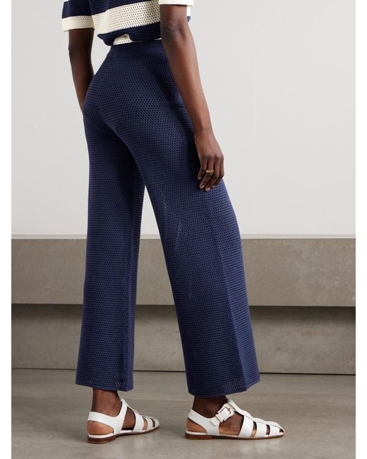 Eres Blue Bayadere Goeland Open-Knit Cotton-Blend Wide-Leg Pants