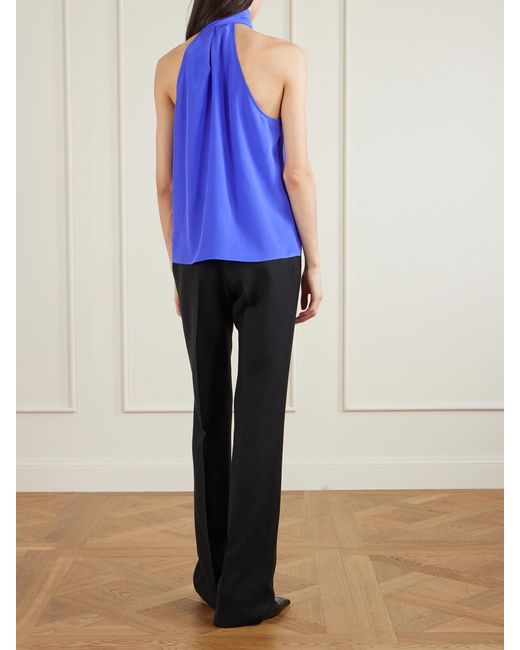 Tom Ford Blue Pleated Silk-Crepe De Chine Blouse