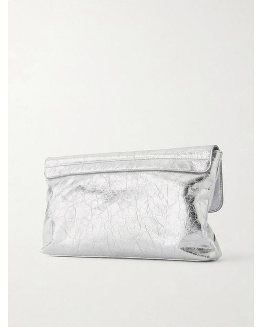 Balenciaga Gray Le City Crinkled-Leather Clutch