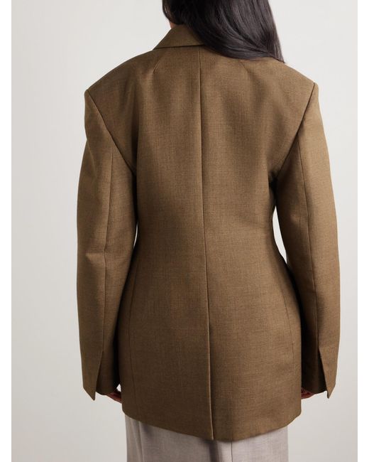 Carven Brown Oversized Double-Breasted Wool-Twill Blazer