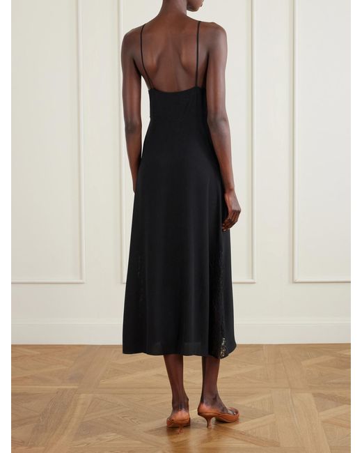 Chloé Black Lace-Trimmed Silk Crepe De Chine Midi Dress