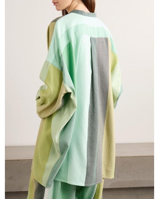 Marrakshi Life Green Oversized Striped Cotton Shirt