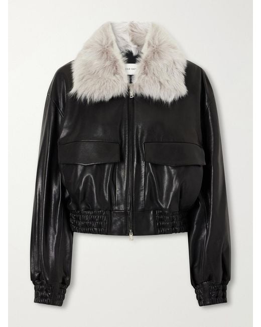 Nour Hammour Black Ellery Shearling-Trimmed Leather Jacket