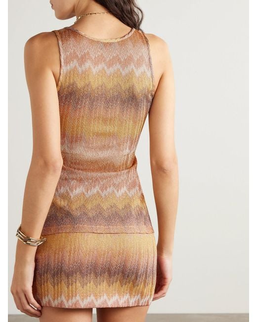 Missoni Brown Striped Metallic Crochet-Knit Tank