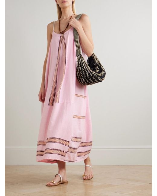 Lemlem Pink Nia Midikleid Aus Einer Baumwollmischung Mit Streifen