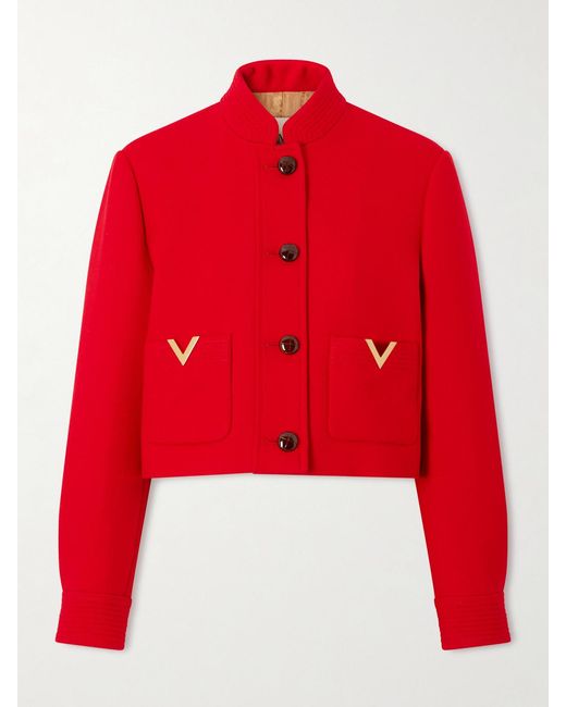 Valentino Garavani Red Embellished Wool And Silk-Blend Drill Jacket