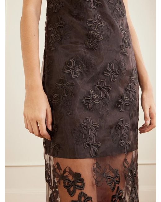 CECILIE BAHNSEN Brown Cbdevin Embroidered Rosette Organza Midi Dress
