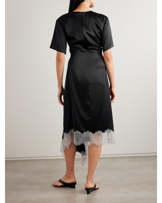 asymmetric gathered satin midi dress Asymmetrical gathered gown
