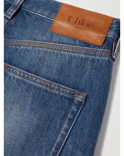 Chloé Blue Embellished Mid-Rise Straight-Leg Organic Jeans
