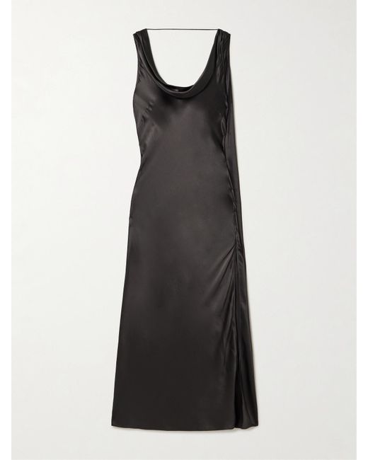 Robe Midi Dos Nu En Satin De Soie À Drapés Acne en coloris Black