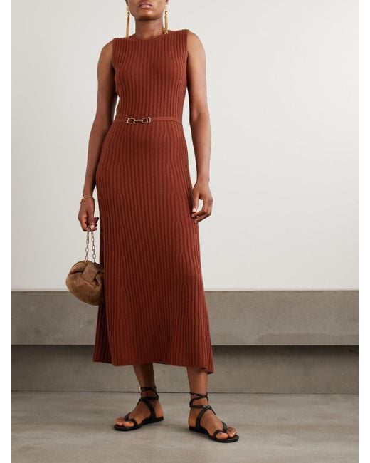 Gabriela Hearst Red Meier Belted Ribbed Wool And Cashmere-Blend Midi Dress