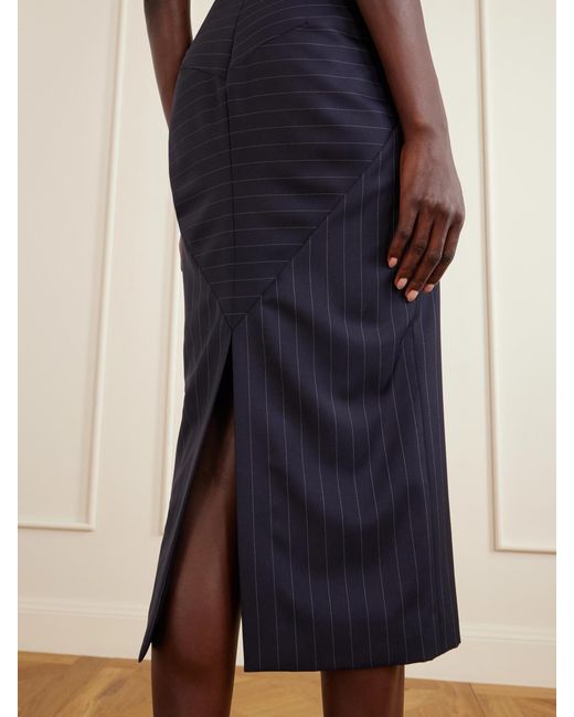 Givenchy Blue Striped Wool Midi Skirt