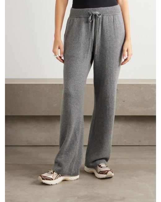 The Elder Statesman Gray Cashmere Wide-Leg Track Pants