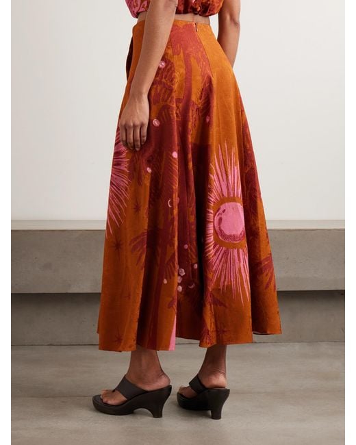 Johanna Ortiz Orange Encanto De Isla Printed Jacquard Midi Skirt