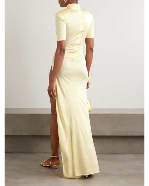 The New Arrivals Ilkyaz Ozel Yellow Pernille Ruched Satin-Jersey Maxi Dress