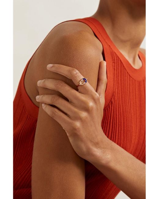 Viltier Metallic Magnetic 18-Karat, Lapis Lazuli And Diamond Ring