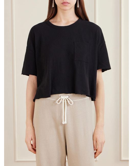 James Perse Black Cropped Cotton-Blend Jersey T-Shirt
