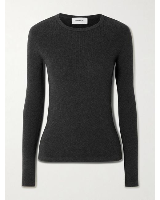 Lisa Yang Black Vivian Ribbed Cotton And Cashmere-Blend T-Shirt