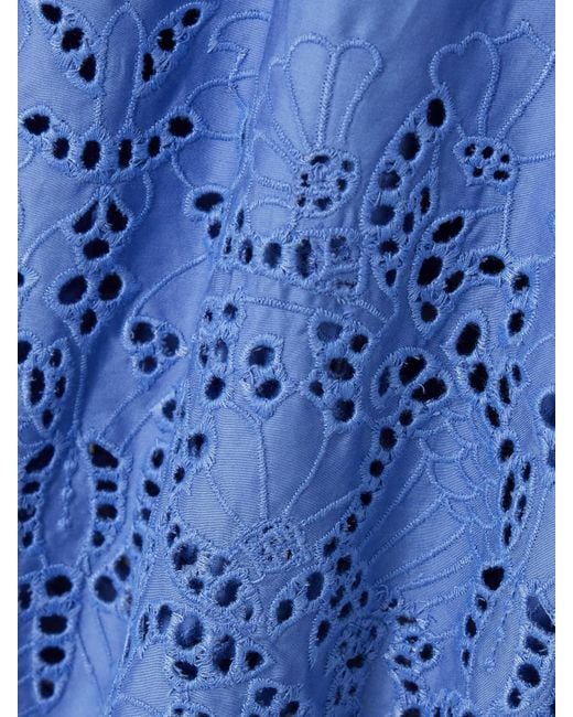 Thierry Colson Blue Wynona Pleated Broderie Anglaise Cotton-Poplin Midi Skirt
