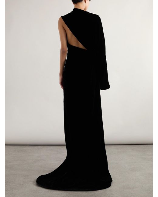 Alaïa Black One-Shoulder Cutout Velvet Gown