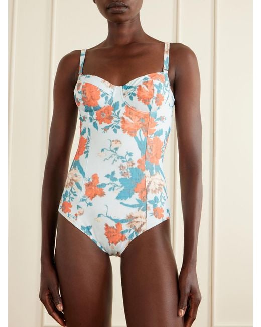 Erdem White Floral-Print Swimsuit