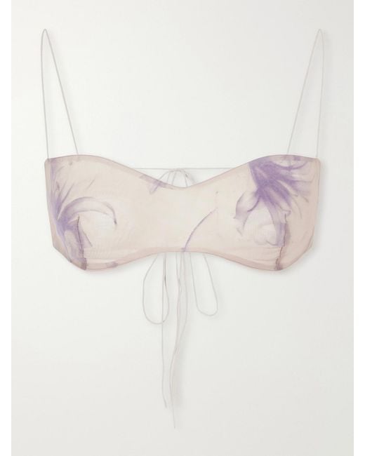 PAULINE DUJANCOURT Natural Poppy Floral-Print Organza Bra